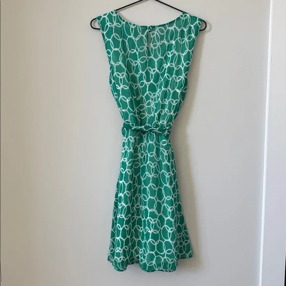 Banana Republic Green & White Sleeveless Tie-Waist Dress - Picture 3 of 8
